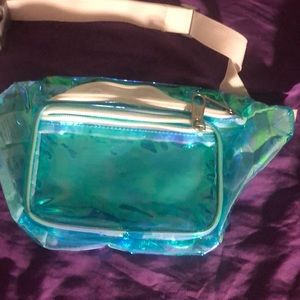 A holographic blue fanny pack from dickies